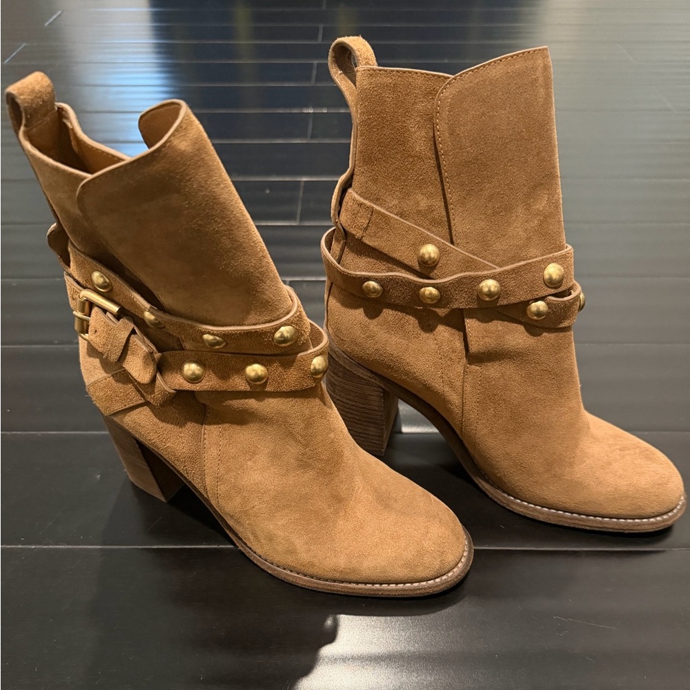 See by Chloe Brown Suede Studded Ankle Boots